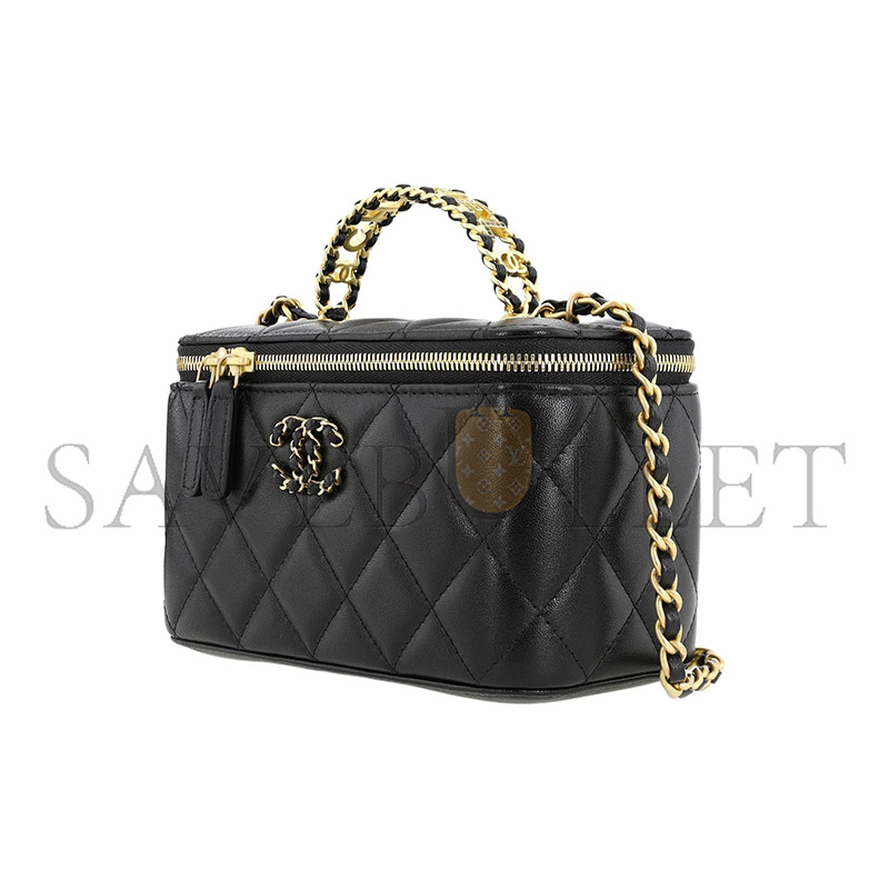 Ch*el black argyle lambskin cosmetic bag with gold hardware ap3663 (16*10*9cm)